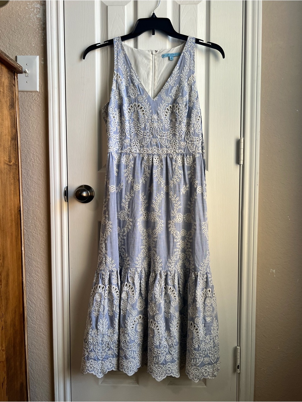 ANTONIO MELANI Zuri Eyelet Light Blue Midi Dress